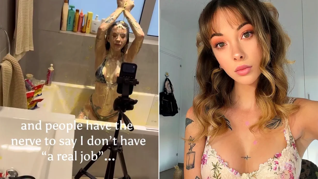 Model Jade Vow made £400 in 10 minutes bathing in custard for a fan - then paid a cleaner to scrub her bathroom walls and was too embarrassed to explain.