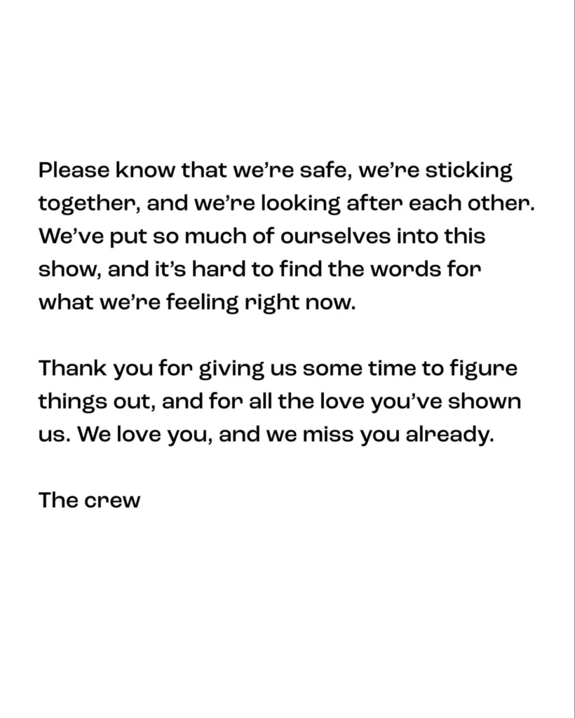 H3 Podcast crew statement continuation in text showing solidarity and unity