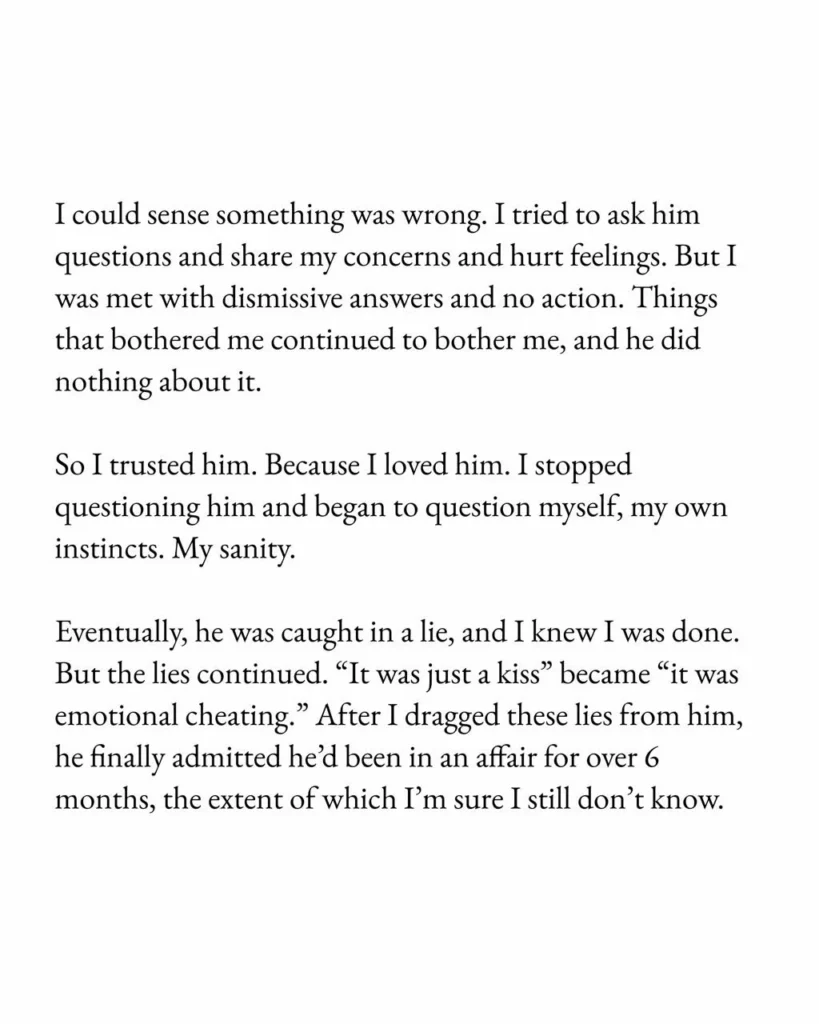 Hila Klein's statement in text about lies and emotional cheating