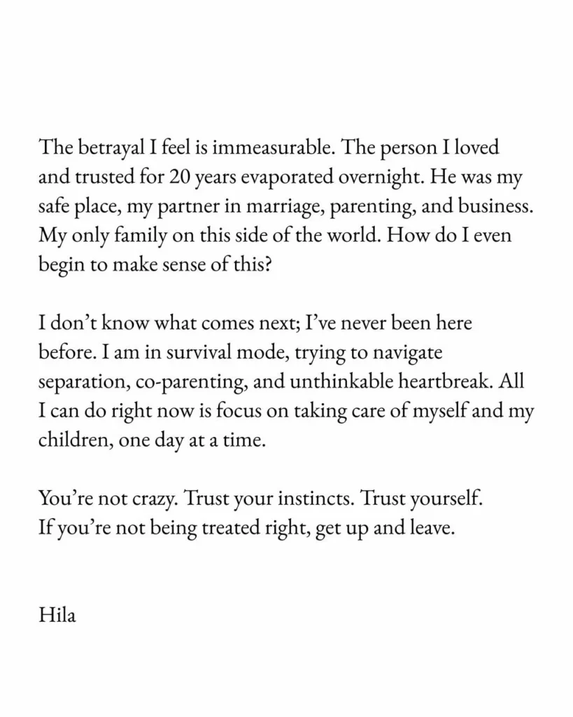 Hila Klein's statement in text about betrayal and survival mode