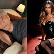 Woman in mauve crop top against brick wall (left) and OhChat Pornstar Mode interface with Lily Phillips branding (right).