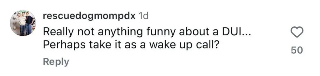 Social media comment criticising drunk driving as unfunny.